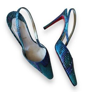 Christian Louboutin Snakeskin Pumps emerald green purple slingback heels 39 blue